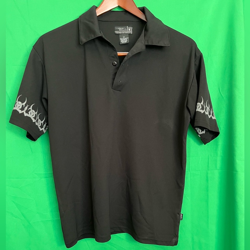 Short sleeve black polo shirt, men’s medium, polyester blend material